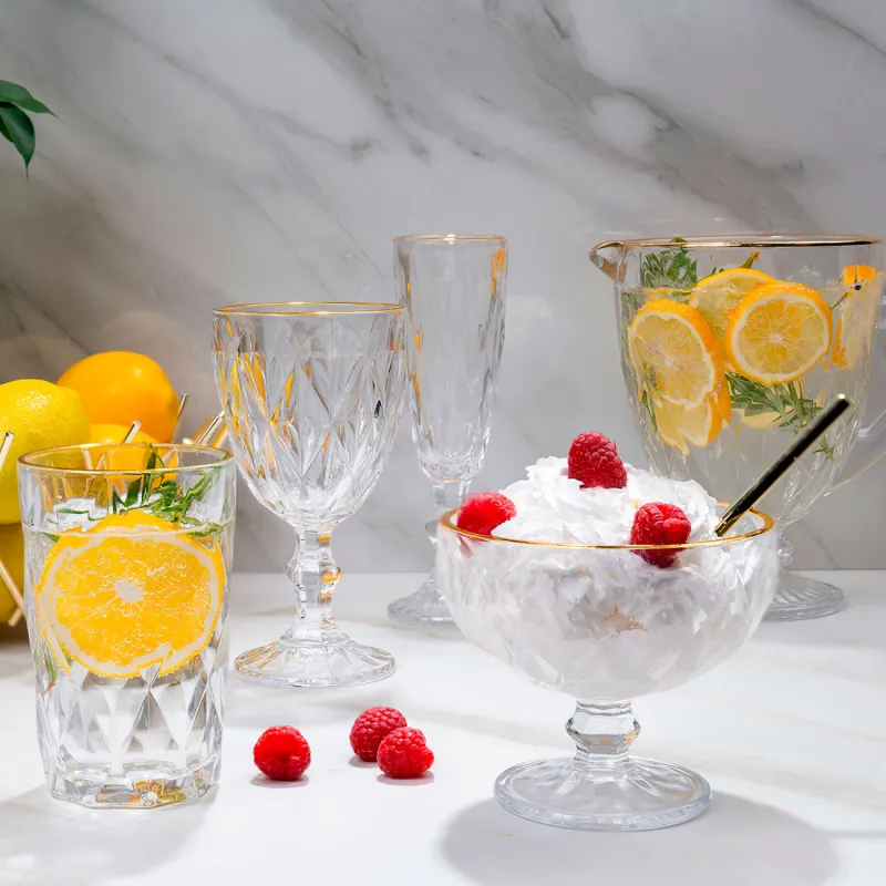 Бокал-кубок для вина, 300 мл, стекло Р, с золотистым кантом, Rhomb gold, image-6