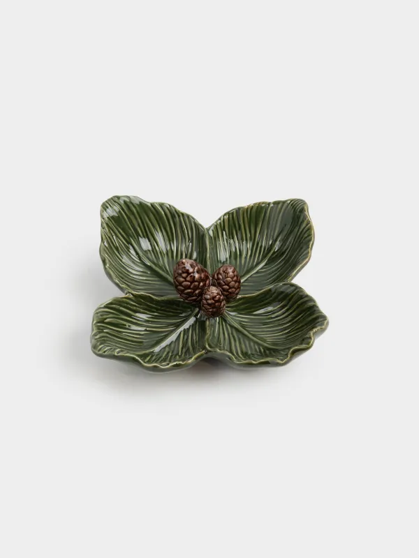 Менажница, с декором, 24х6 см, 4 отд, керамика, зеленая, Шишки на еловых ветках, Forest whispers, image-3