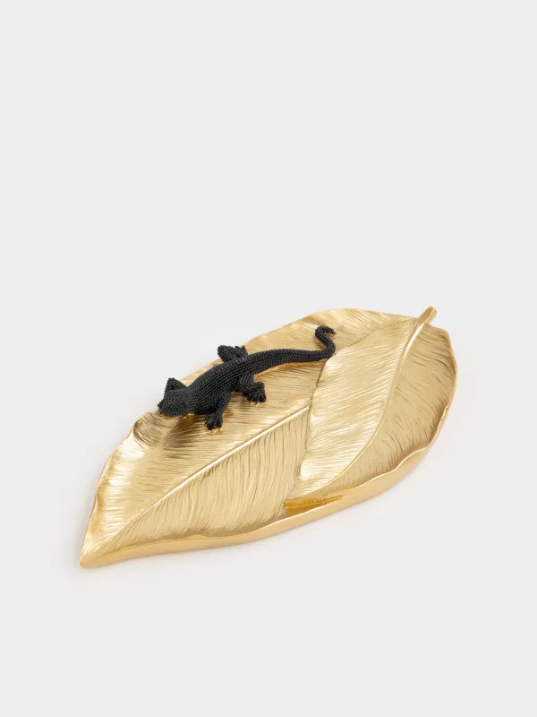 Блюдо декоративное, 27х13 см, полирезин, золотистое, Черная ящерица, Paradise garden, image-0