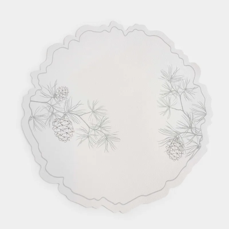 Салфетка под приборы, 38 см, ПВХ, фигурная, белая, Шишки на ветках, Rock print