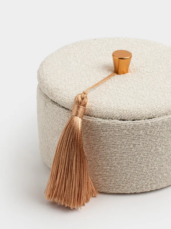 Шкатулка для украшений, 13 см, с кисточкой, букле/картон, бежевая, Boucle, image-3