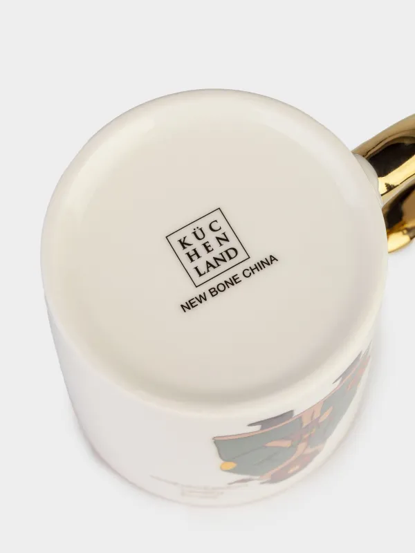 Кружка, 350 мл, фарфор N, бело-золотистая, Медведь и мандарины, Bear, image-3