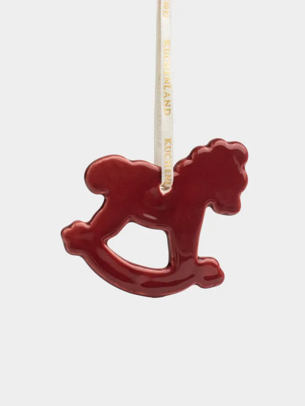 Игрушка елочная, 7 см, фарфор P, бордовая, Лошадка-качалка, Figure christmas, image-2