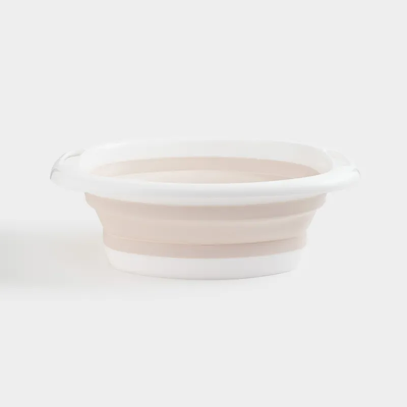 Таз складной, 5 л, ребристое дно, пластик/резина, бежево-розовый, Foldaway