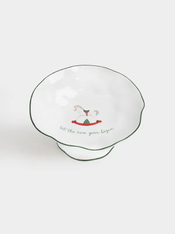 Ваза для фруктов, 27x12 см, на ножке, керамика, Лошадка, Сhristmas green, image-1