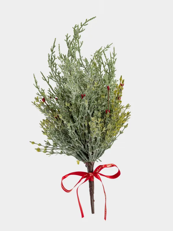 Букет декоративный, 40 см, пластик, Хвоя с бордовыми ягодами, Conifer decor, image-0