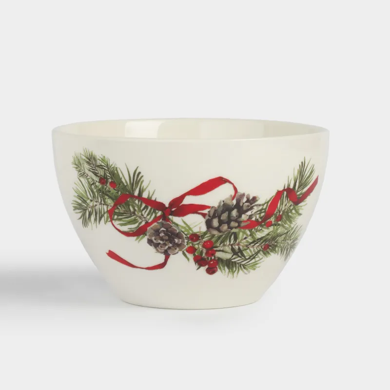 Пиала, 14х8 см, фарфор N, белая, Шишки и рябина, Rowan delice