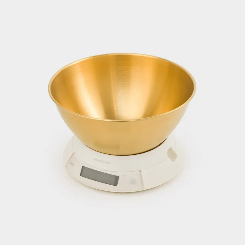Весы кухонные, 21х13 см, электронные, с миской, пластик/сталь, молочно-золотистые, Classic gold, image-1