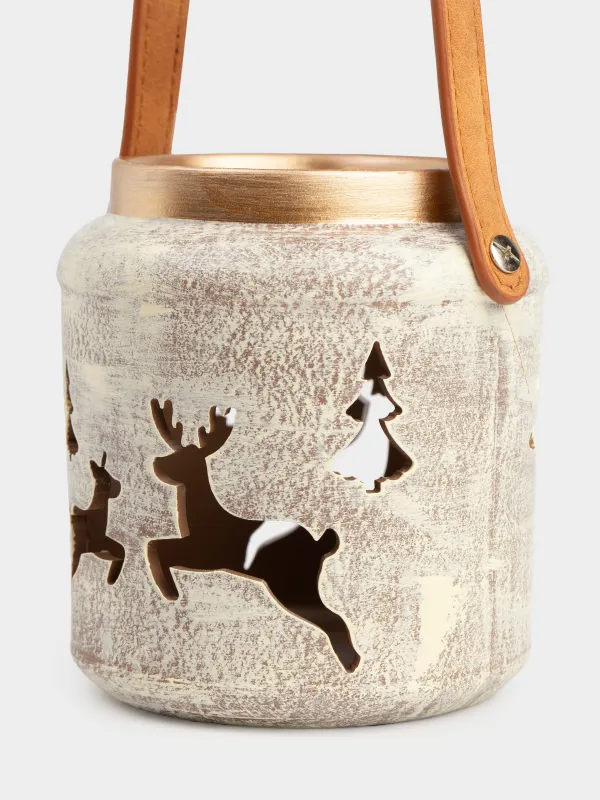 Подсвечник, 13 см, для чайной свечи, с ручкой, фарфор P, серо-коричневый, Олени, Woodland story, image-3