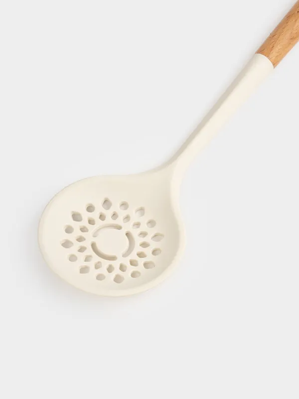 Шумовка, 32 см, силикон/дерево, молочная, Legerity, image-2