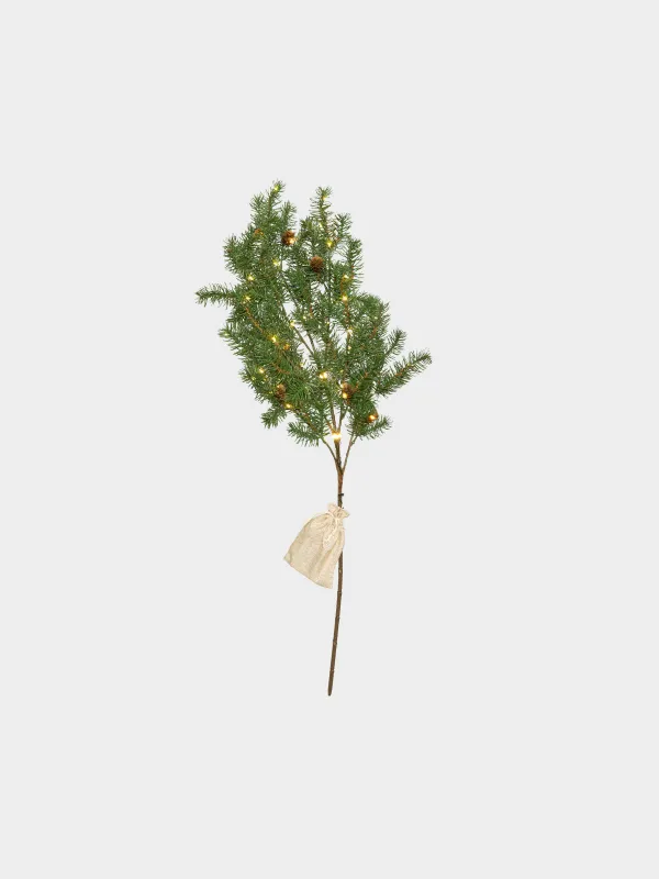 Ветка декоративная, 90 см, с подсветкой, Хвоя с шишками, Conifer decor, image-0
