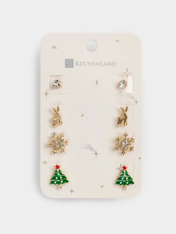 Серьги-пусеты, 2 см, 8 шт, металл, золотистые, Новогоднее настроение, Jewelry christmas, image-2