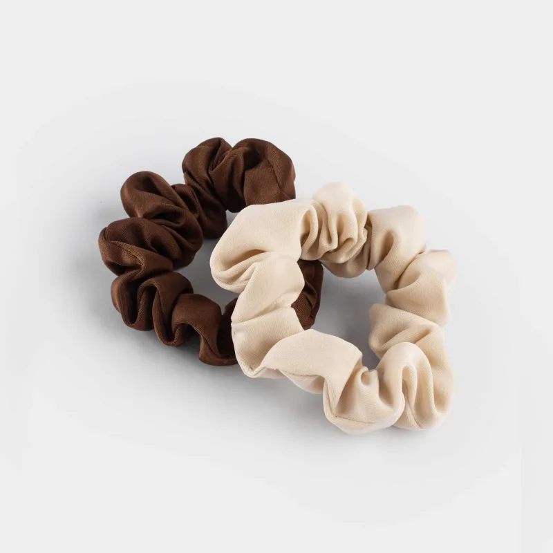 Резинка для волос, 9 см, 2 шт, детская, сатин, бежевая/коричневая, Silk