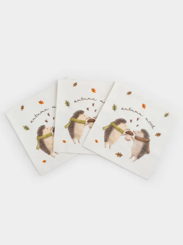 Салфетки бумажные, 33х33 см, 20 шт, Forest hedgehogs, image-2