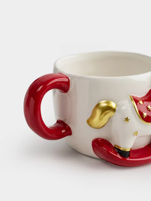 Кружка, 390 мл, керамика, молочно-красная, Лошадка-качалка, Horse cute, image-2