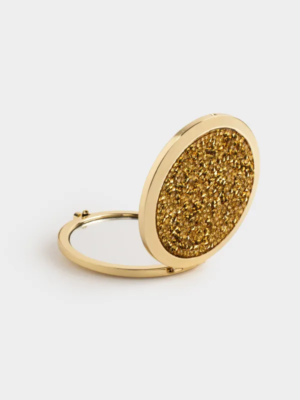 Зеркало карманное, 7 см, двустороннее, сталь, золотистое, Блестки, Actress, image-0