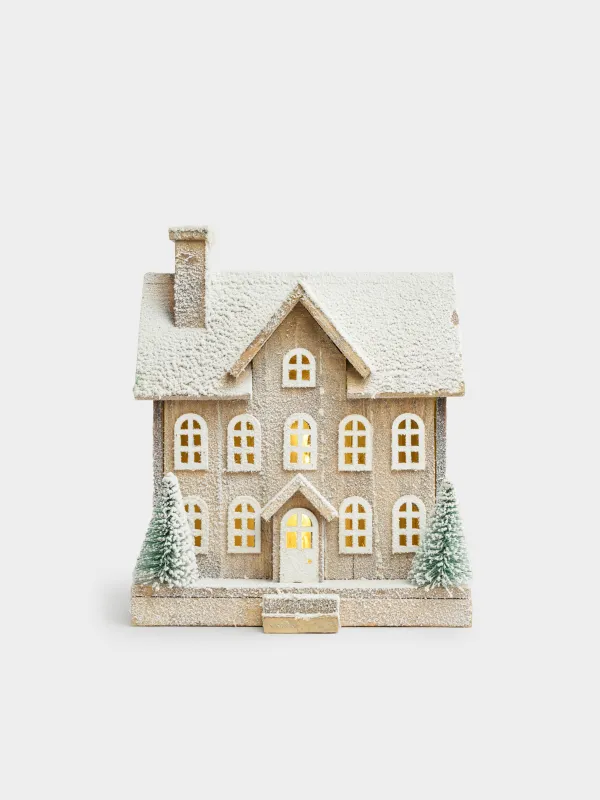 Статуэтка с подсветкой, 32х39 см, Заснеженный дом, Touch winter, image-0