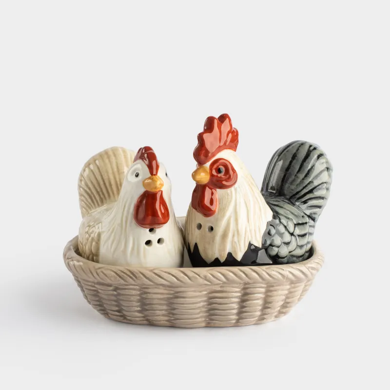 Набор для соли и перца, на подставке, Петух и курица, Rooster