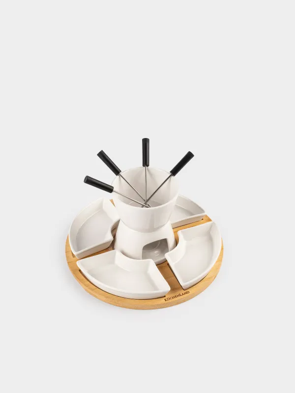 Набор для фондю, 4 перс, на подставке, фарфор P/бамбук, Bamboo, image-1