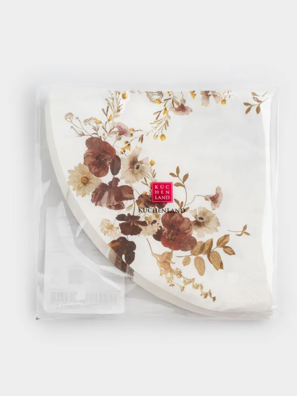 Салфетки бумажные, 33 см, 20 шт, круглые, белые, Осенние цветы, Flower garden, image-3