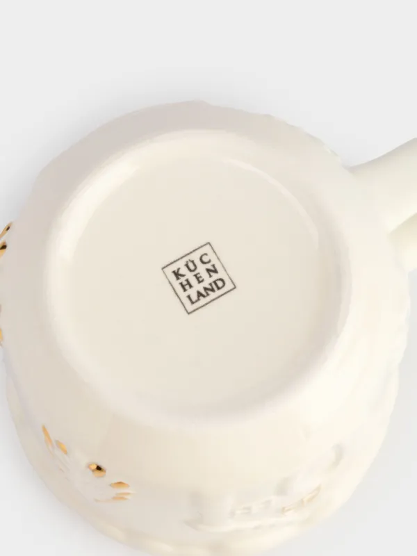 Кружка, 450 мл, керамика, молочно-золотистая, Дом с елками, Snow sparks, image-4