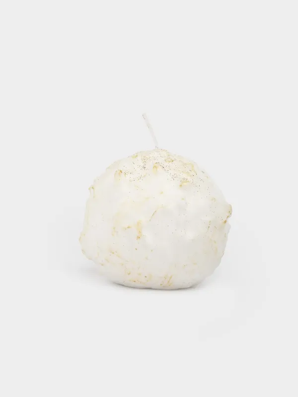 Свеча, 7 см, с блестками, шампань, Застывший снег на шаре, Snowy candle, image-0
