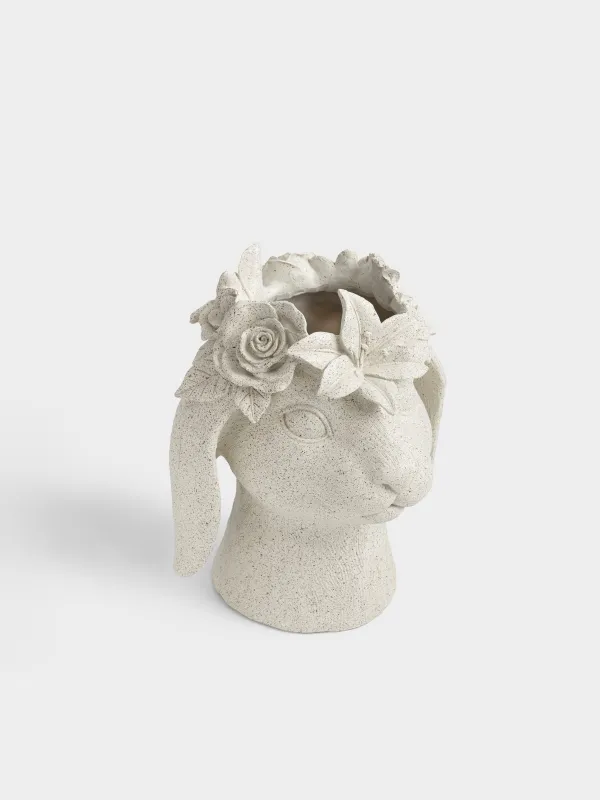 Ваза декоративная, 22 см, полирезин, бежевая, Кролик в цветах, Flora Easter, image-1