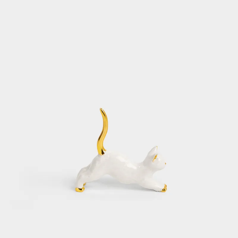 Держатель для украшений, 10 см, полирезин, золотисто-молочный, Кот, Cat
