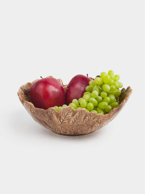 Ваза для фруктов, 26х9 см, керамика, коричневая, Листья, Colors autumn, image-3