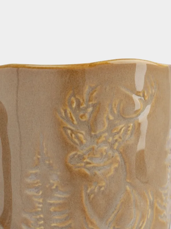 Кружка, 380 мл, керамика, коричнево-бежевая, Олень в лесу, Snowy forest, image-3