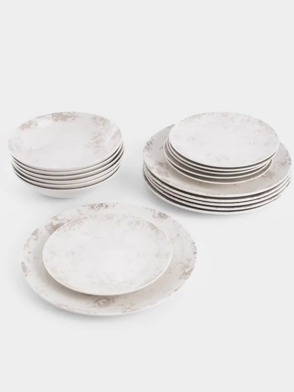 Сервиз обеденный, 6 перс, 18 пр, фарфор P, белый, Бежевые цветы, Maleo, image-2