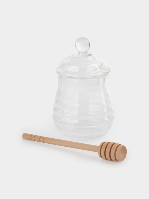 Банка для меда, 270 мл, с ложкой, стекло Б/дерево, Honey, image-3