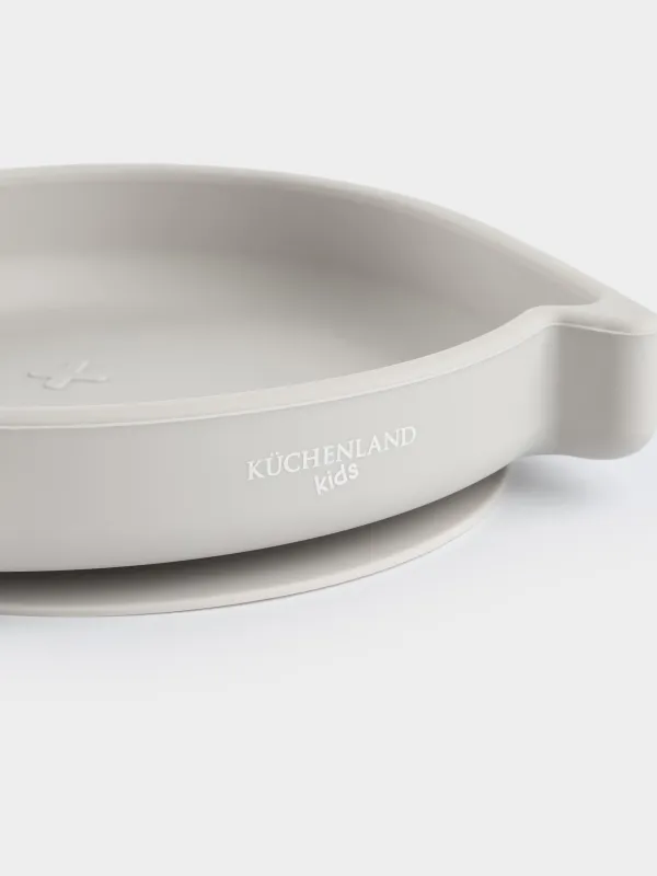 Тарелка детская, 17х16 см, на присоске, силикон, серая, Кот, Kiddy, image-6