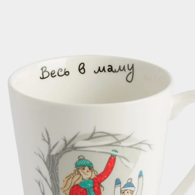 Кружка, 420 мл, фарфор N, белая, Мама и сын в снегу, Family, image-2