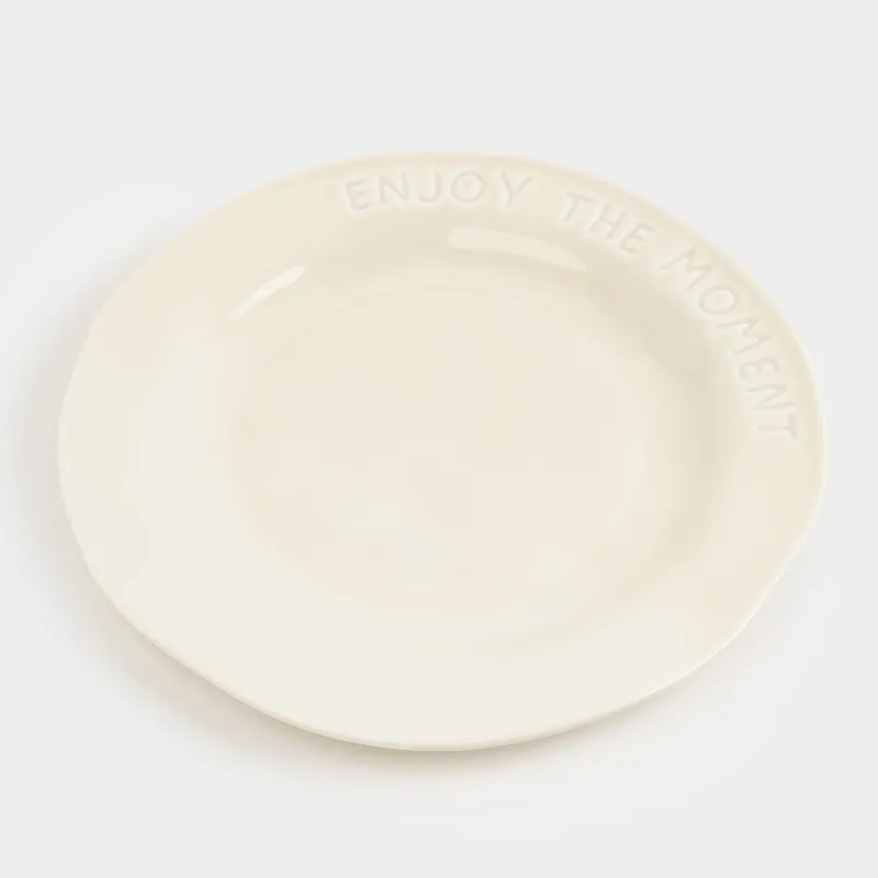 Тарелка обеденная, 27 см, фарфор P, молочная, Enjoy the moment, Crumple words, image-1