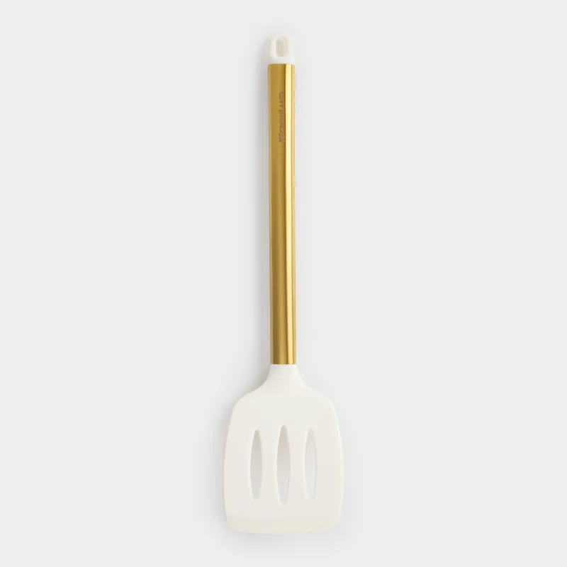 Лопатка, 35 см, с прорезями, силикон/сталь, молочная, Bello gold