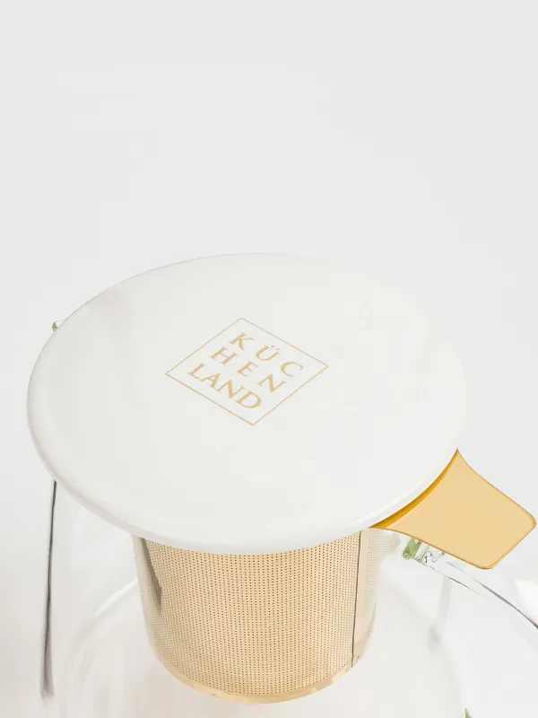 Чайник заварочный, 600 мл, с подогревом, стекло Б/фарфор P, молочно-золотистый, Ellan, image-3