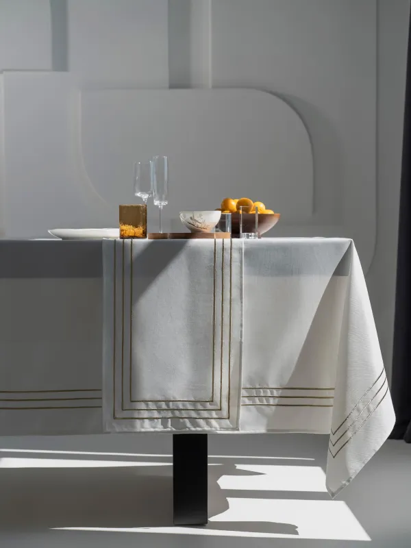 Дорожка настольная, 40х160 см, полиэстер, белая, Линии, Trim gold, image-2