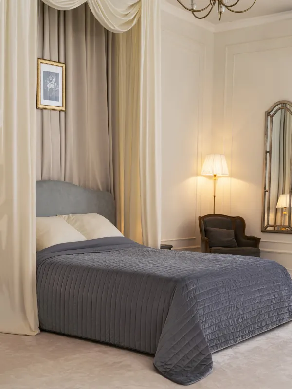 Покрывало, 220х240 см, стеганое, вельвет/микрофибра, серое, Stitch velvet, image-7