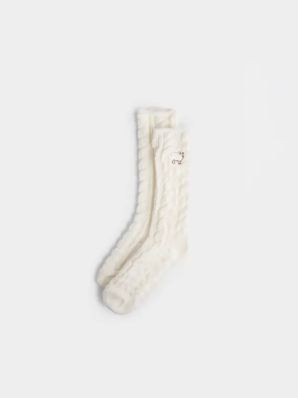Высокие носки из фактурного шенилла с вышивкой, Knitted chenill, image-0