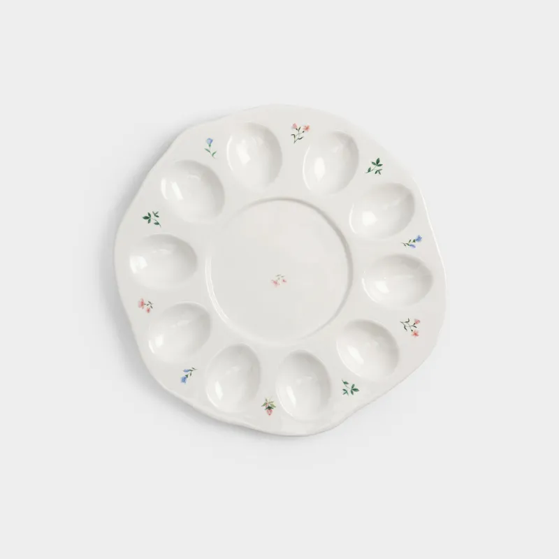 Блюдо пасхальное, 26 см, 10 отд, с местом для кулича, керамика D, молочное, Нежные цветы, El flora
