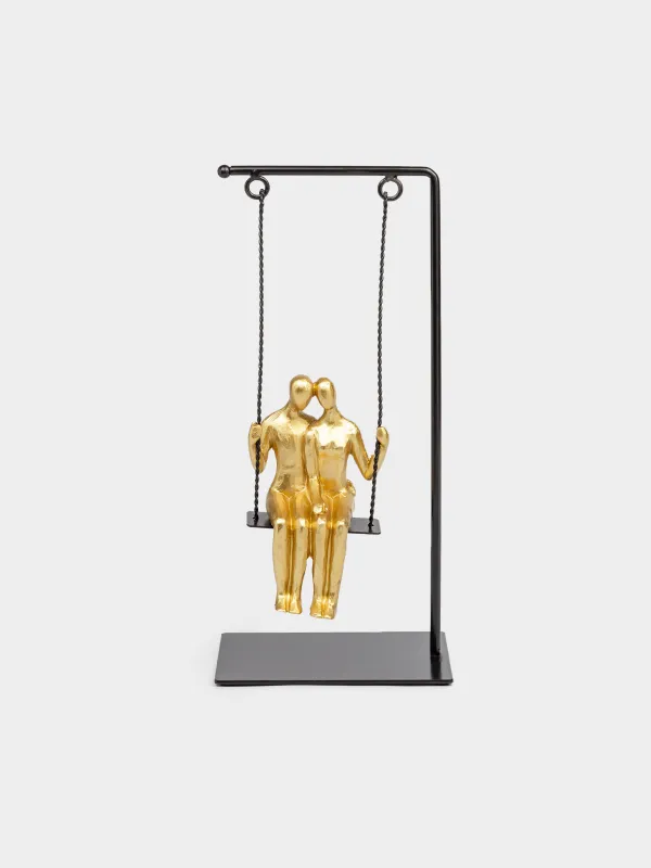 Статуэтка, 13х28 см, полирезин, золотисто-черная, Пара на качелях, Two faces, image-0
