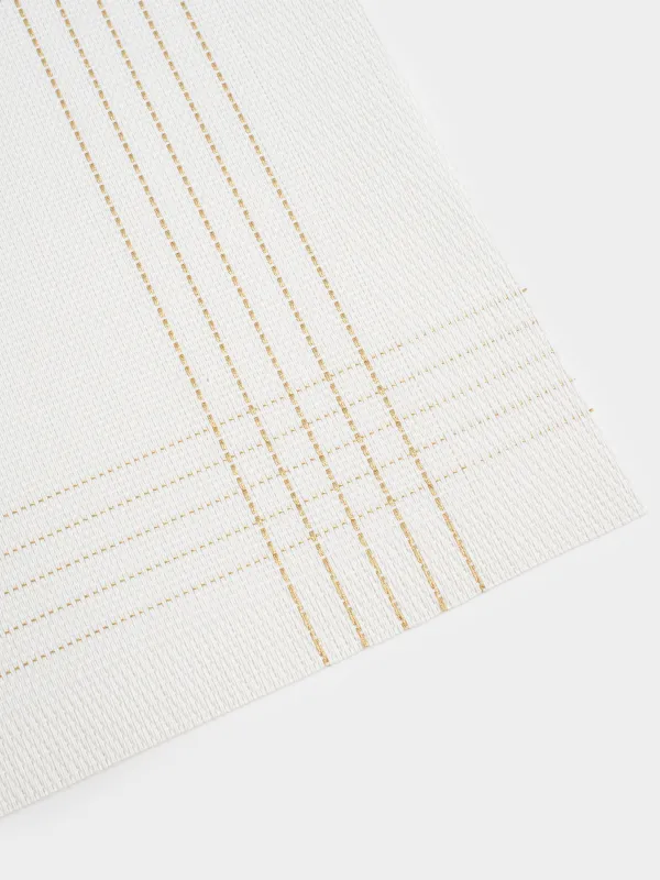 Салфетка под приборы, 30х45 см, ПВХ/полиэстер, прямоугольная, белая, Золотистые линии, Solid, image-2