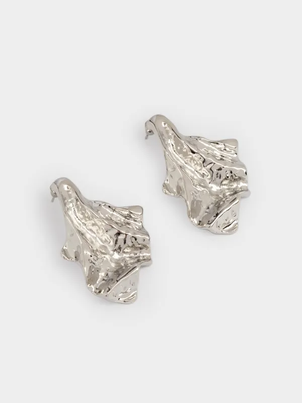 Серьги-пусеты, 5 см, 2 шт, металл, серебристые, Мятый эффект, Jewelry, image-1