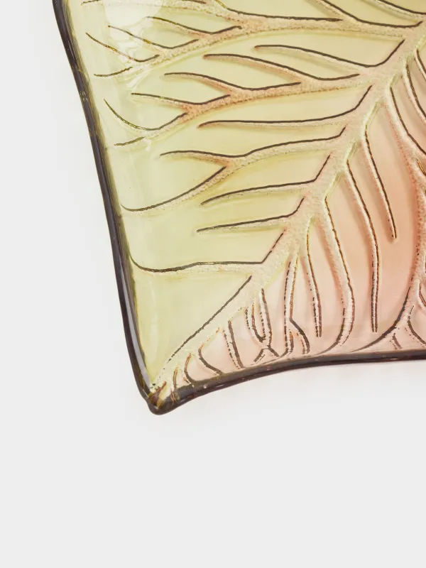 Блюдо, 27х23х4 см, стекло, зелено-янтарное, Лист, Leaves, image-3