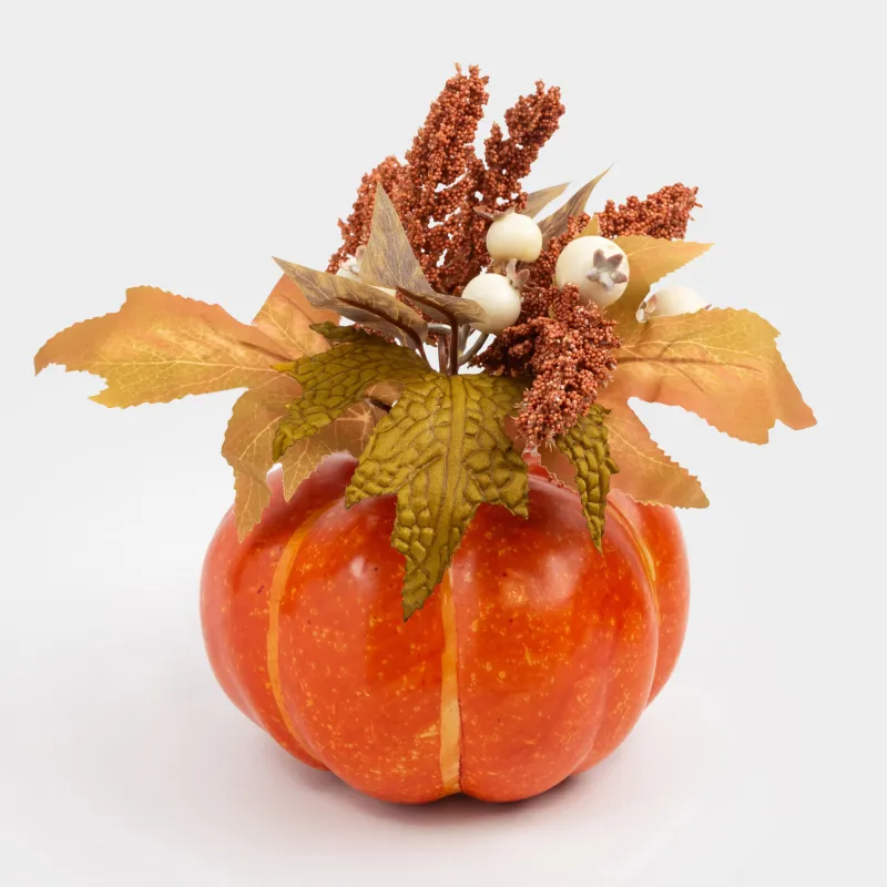 Композиция декоративная, 22 см, пенопласт/пластик, Букет в тыкве, Forest symphony decor
