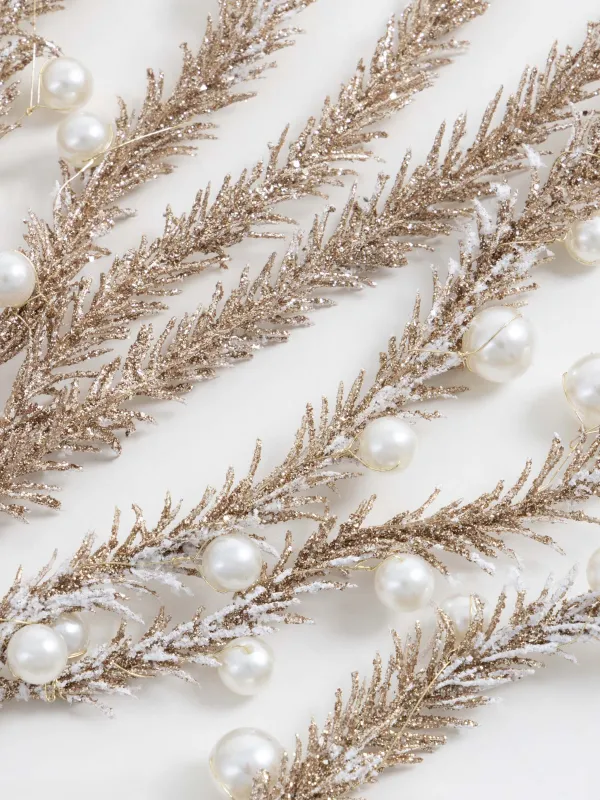 Ветка декоративная, 60 см, пластик/металл, Золотистый амарант с бусинами, Amarant decor, image-2