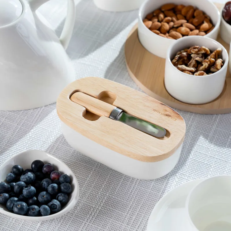 Масленка, 15 см, с ножом, фарфор N/дерево, овальная, Light kitchen, image-4