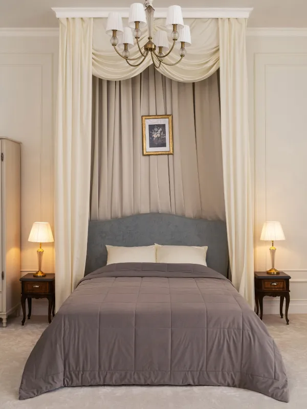 Покрывало, 220х240 см, стеганое, вельвет/микрофибра, серо-коричневое, Stitch velvet, image-0