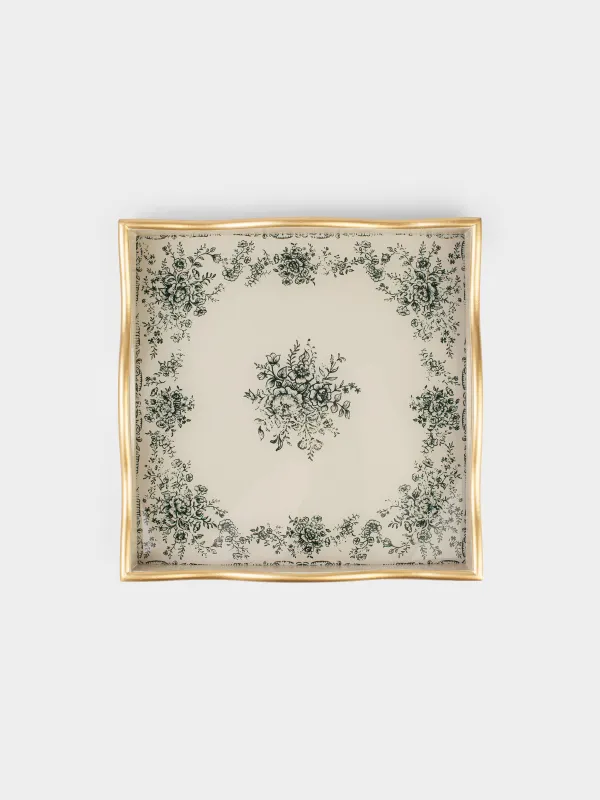 Поднос, 30х30 см, МДФ/стекло, квадратный, молочно-золотистый, Зеленые цветы, Green lace, image-5